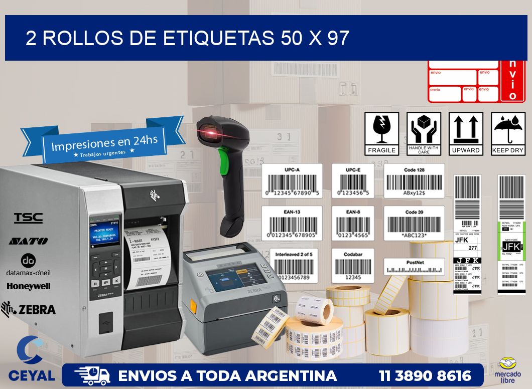 2 ROLLOS DE ETIQUETAS 50 x 97