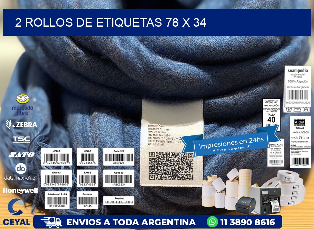 2 ROLLOS DE ETIQUETAS 78 x 34