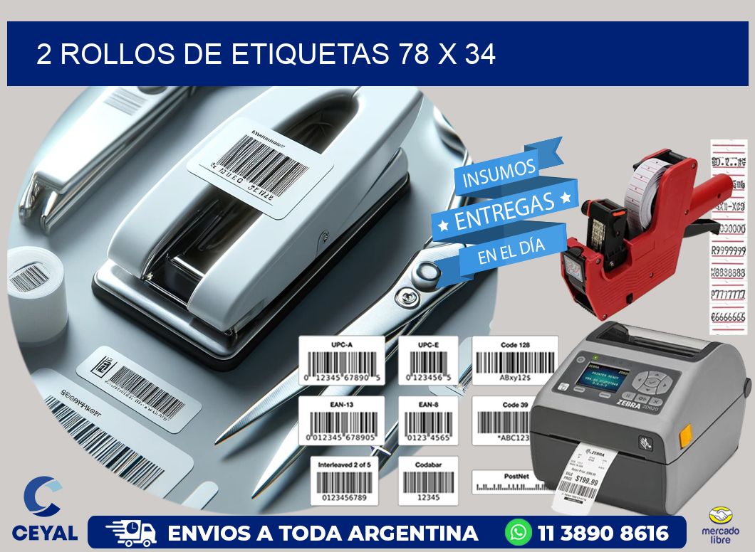 2 ROLLOS DE ETIQUETAS 78 x 34