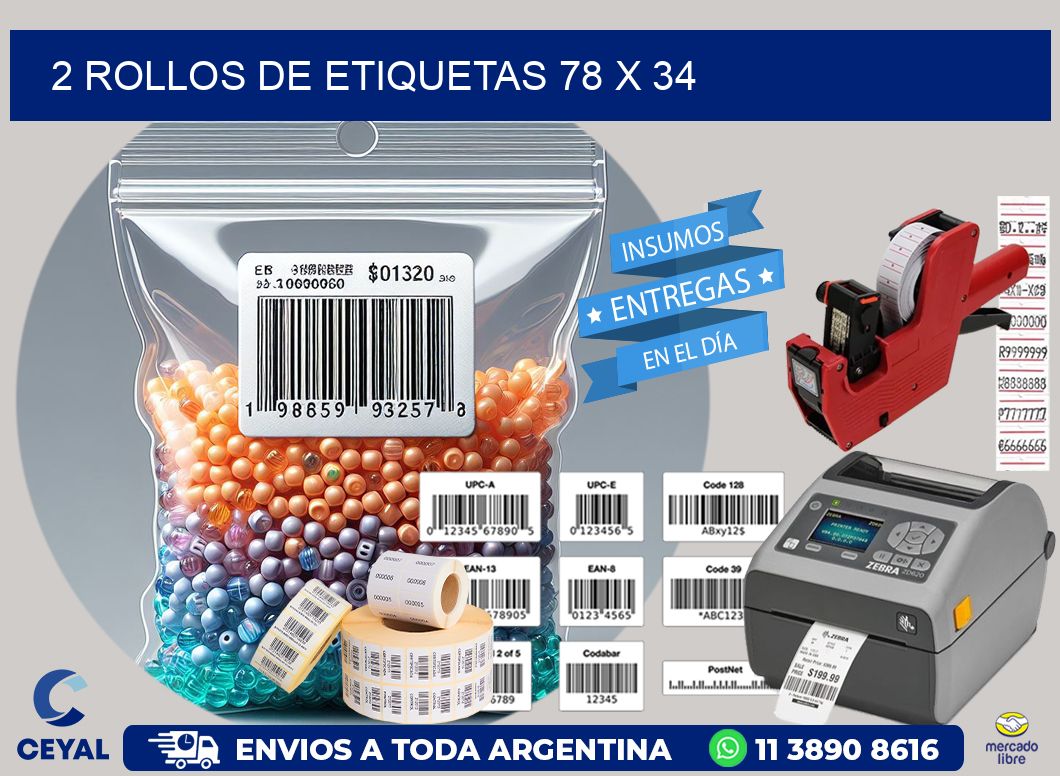 2 ROLLOS DE ETIQUETAS 78 x 34