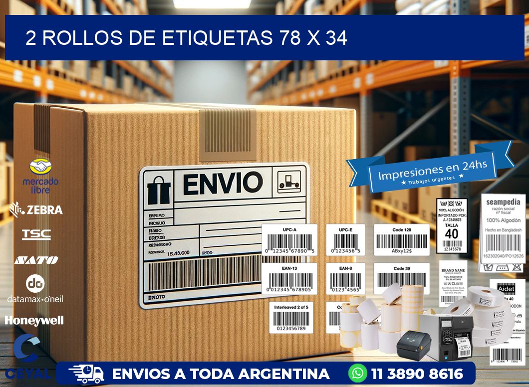 2 ROLLOS DE ETIQUETAS 78 x 34