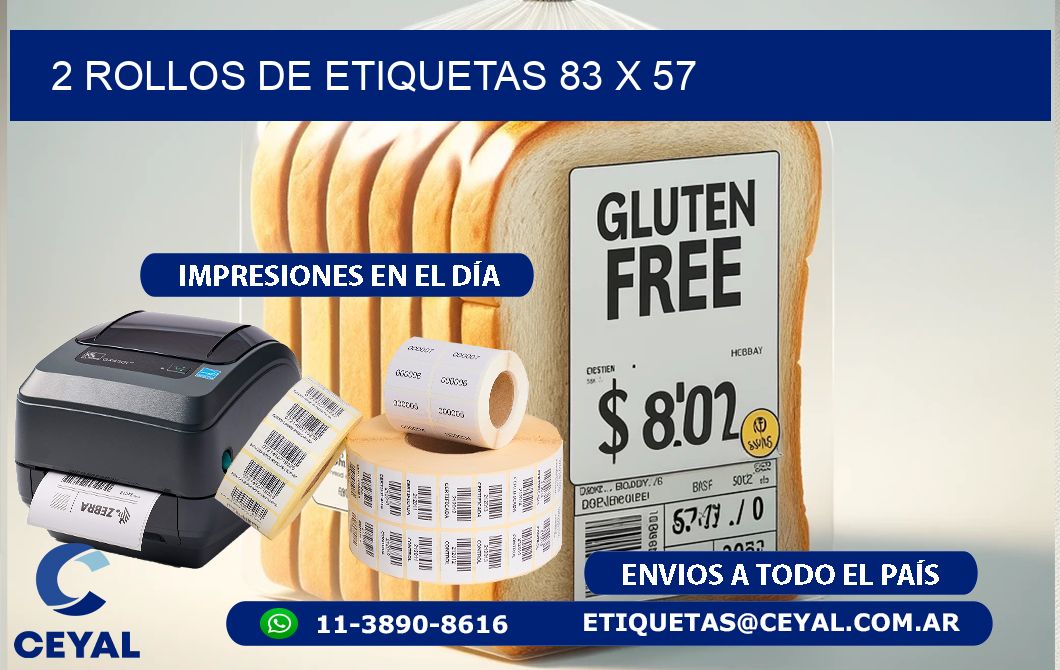 2 ROLLOS DE ETIQUETAS 83 x 57