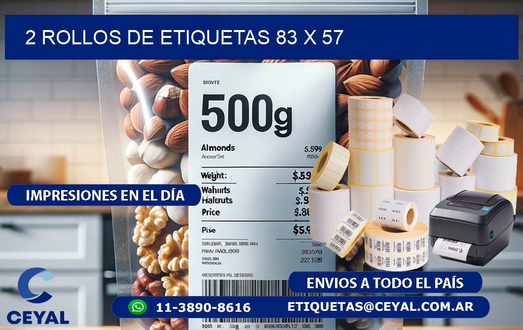 2 ROLLOS DE ETIQUETAS 83 x 57