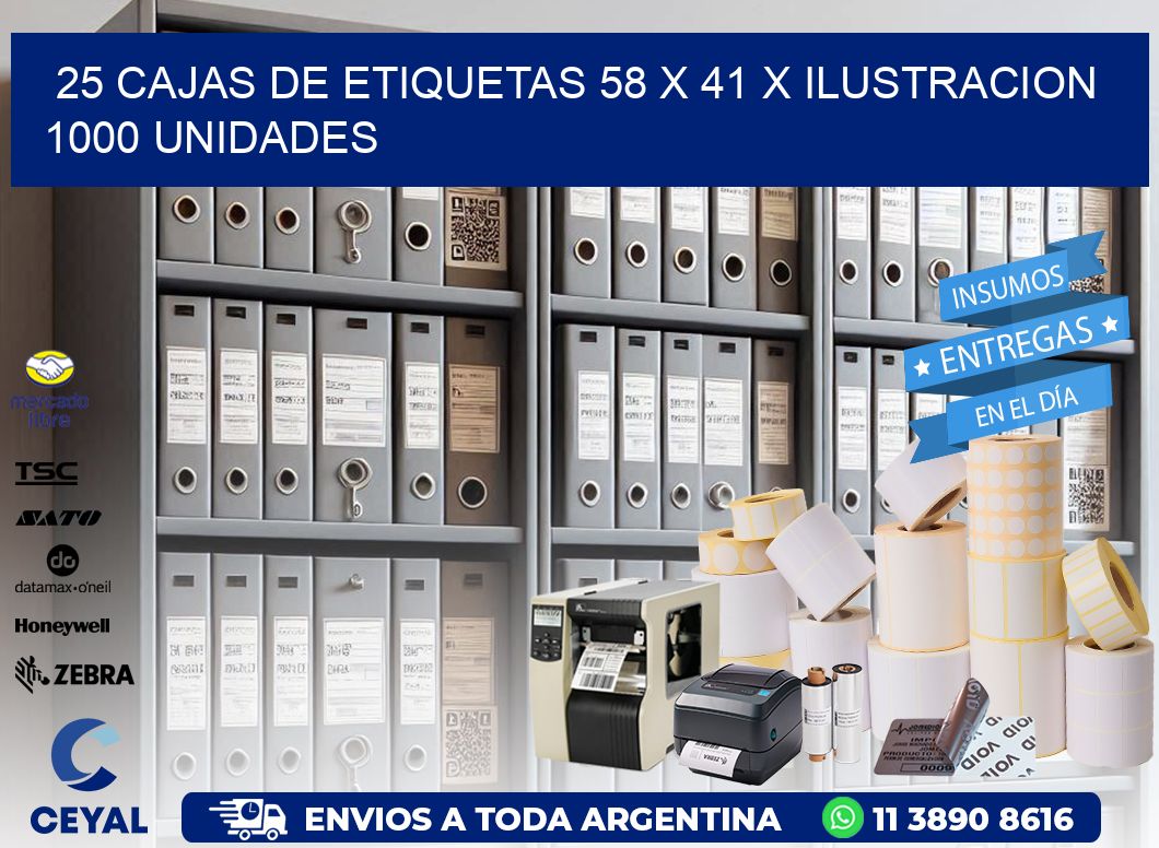 25 CAJAS DE ETIQUETAS 58 x 41 X ILUSTRACION 1000 UNIDADES