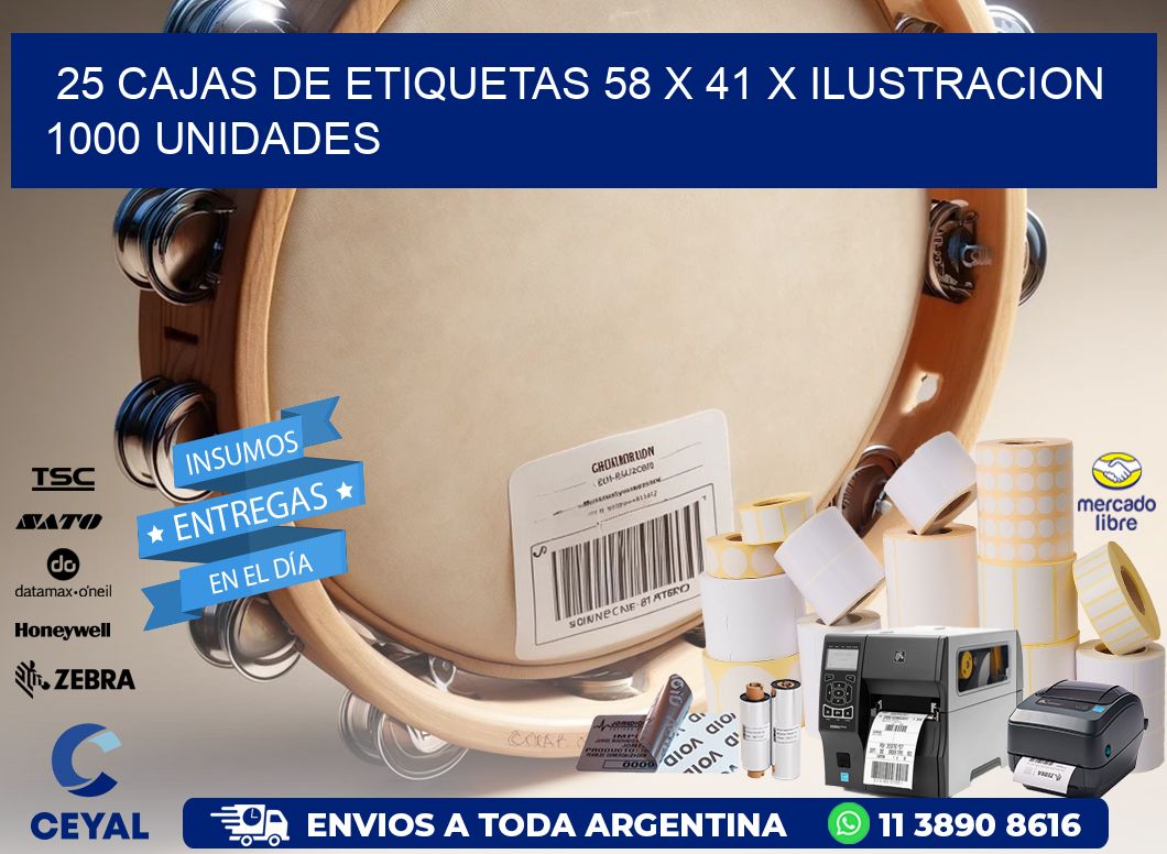 25 CAJAS DE ETIQUETAS 58 x 41 X ILUSTRACION 1000 UNIDADES