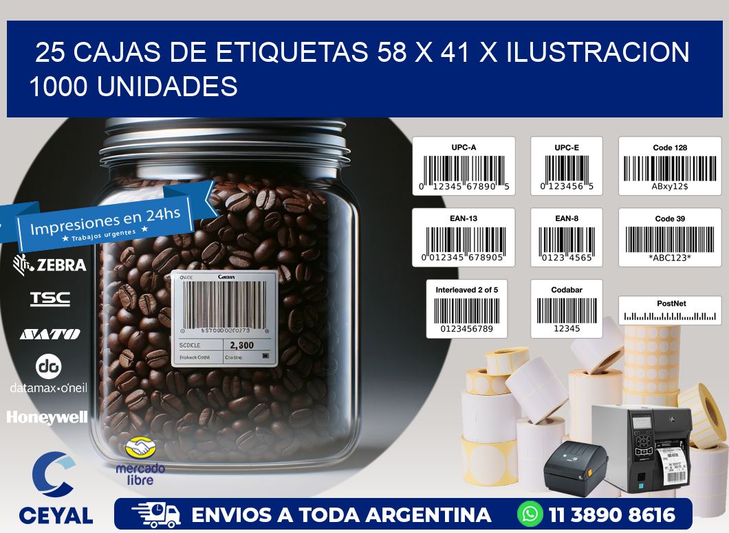 25 CAJAS DE ETIQUETAS 58 x 41 X ILUSTRACION 1000 UNIDADES