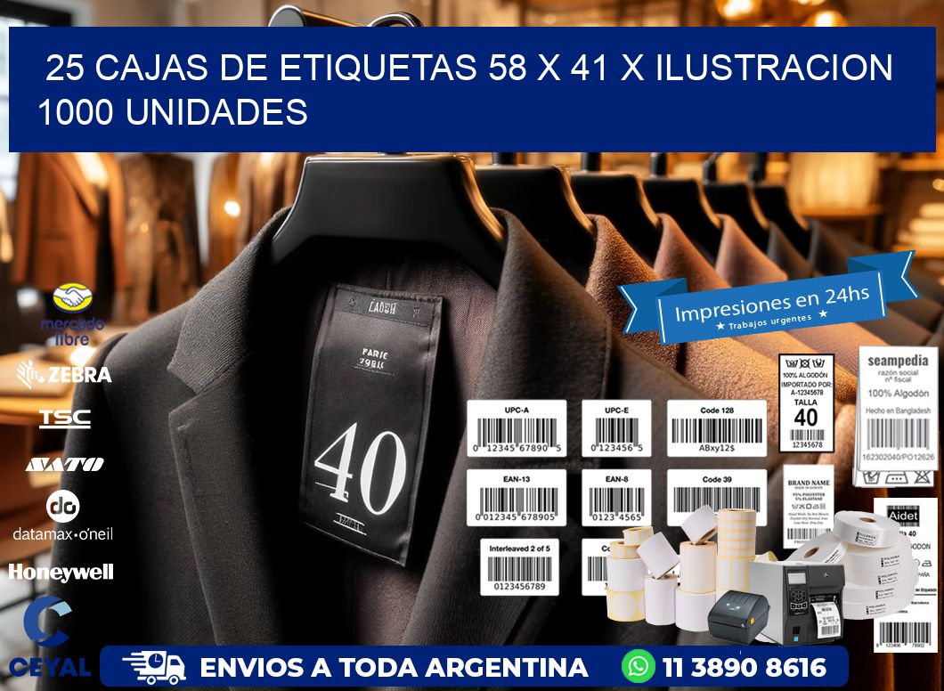 25 CAJAS DE ETIQUETAS 58 x 41 X ILUSTRACION 1000 UNIDADES