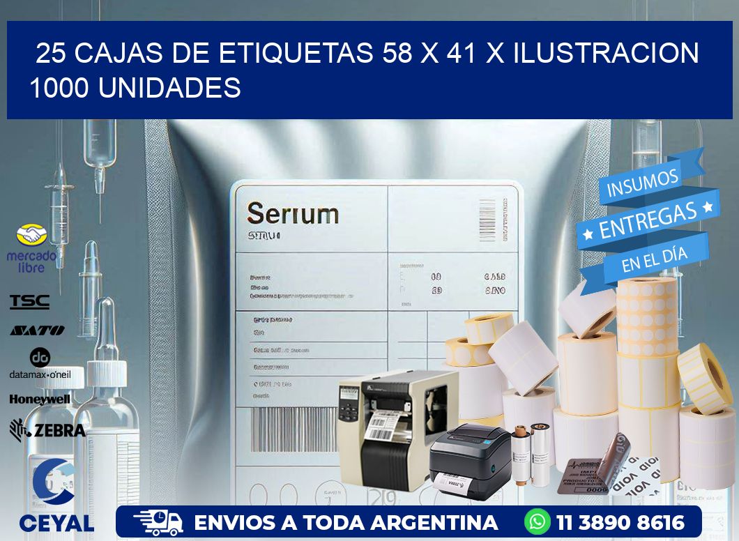 25 CAJAS DE ETIQUETAS 58 x 41 X ILUSTRACION 1000 UNIDADES