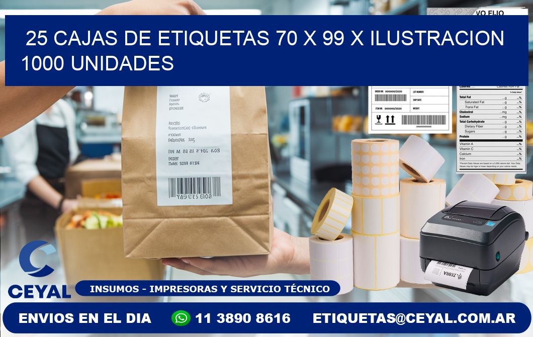 25 CAJAS DE ETIQUETAS 70 x 99 X ILUSTRACION 1000 UNIDADES