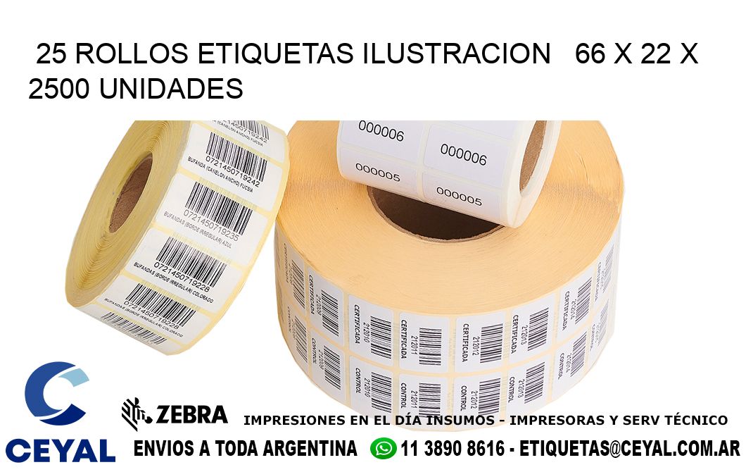 25 ROLLOS ETIQUETAS ILUSTRACION   66 x 22 X 2500 UNIDADES