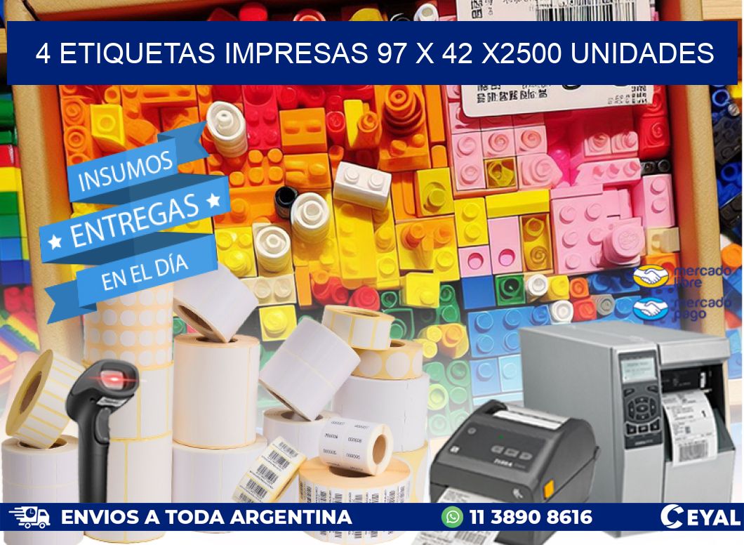 4 ETIQUETAS IMPRESAS 97 x 42 X2500 UNIDADES