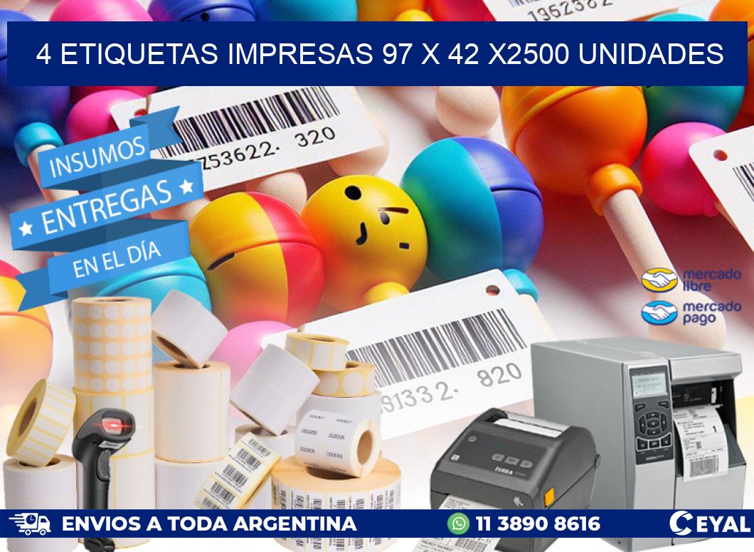 4 ETIQUETAS IMPRESAS 97 x 42 X2500 UNIDADES