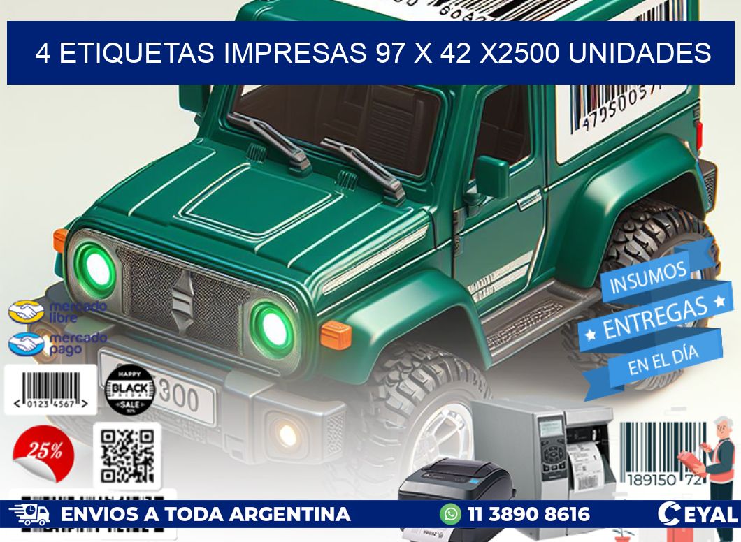 4 ETIQUETAS IMPRESAS 97 x 42 X2500 UNIDADES