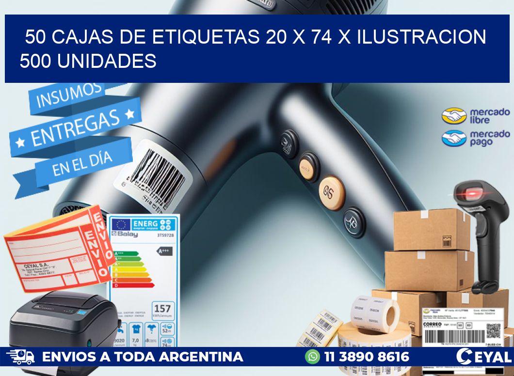 50 CAJAS DE ETIQUETAS 20 x 74 X ILUSTRACION 500 UNIDADES