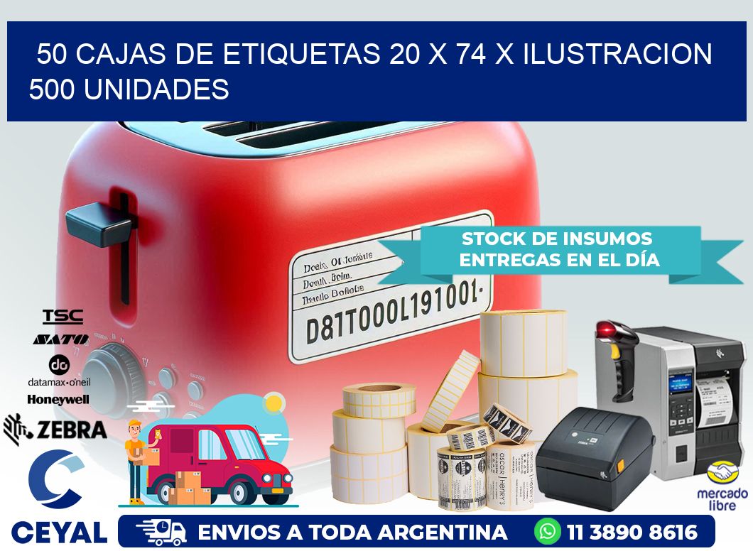 50 CAJAS DE ETIQUETAS 20 x 74 X ILUSTRACION 500 UNIDADES