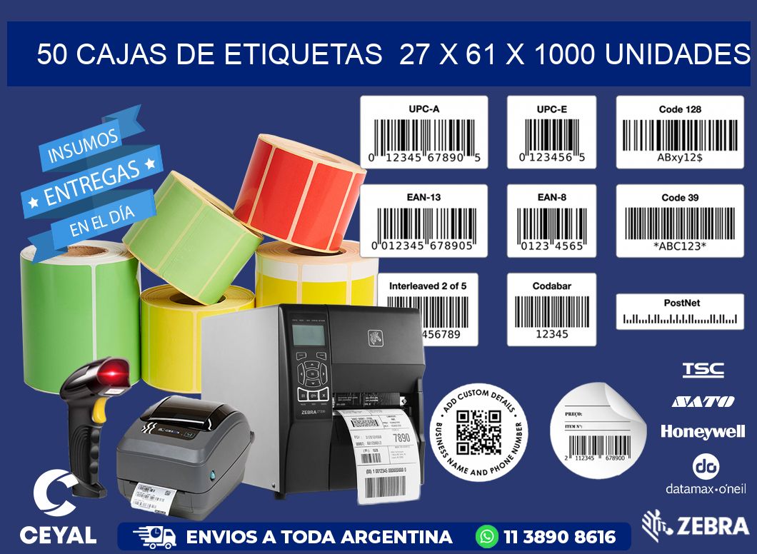 50 CAJAS DE ETIQUETAS  27 x 61 X 1000 UNIDADES