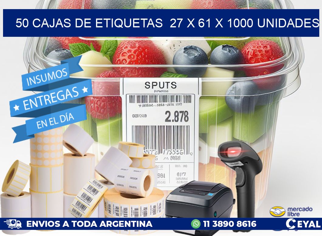 50 CAJAS DE ETIQUETAS  27 x 61 X 1000 UNIDADES