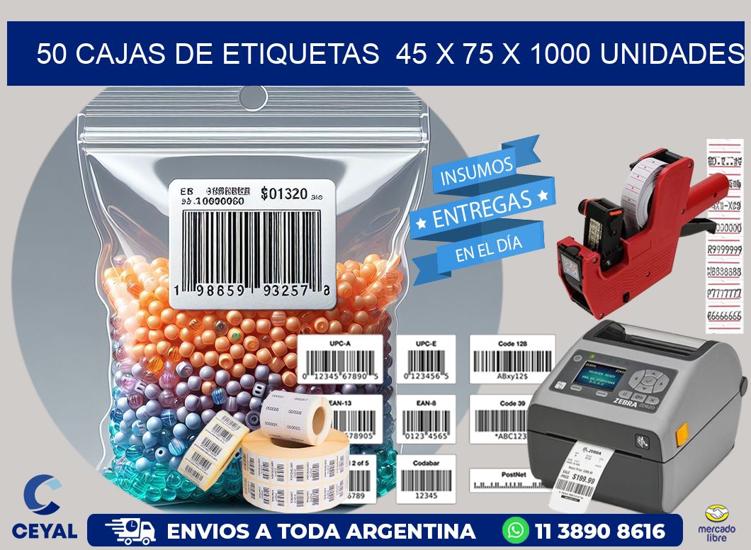 50 CAJAS DE ETIQUETAS  45 x 75 X 1000 UNIDADES