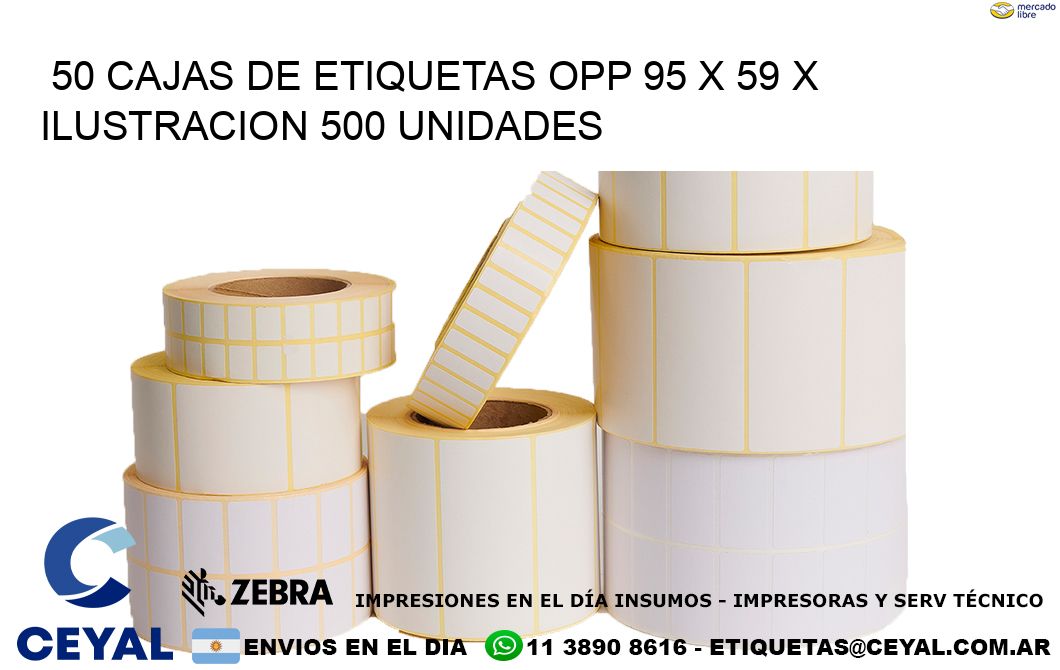 50 CAJAS DE ETIQUETAS OPP 95 x 59 X ILUSTRACION 500 UNIDADES