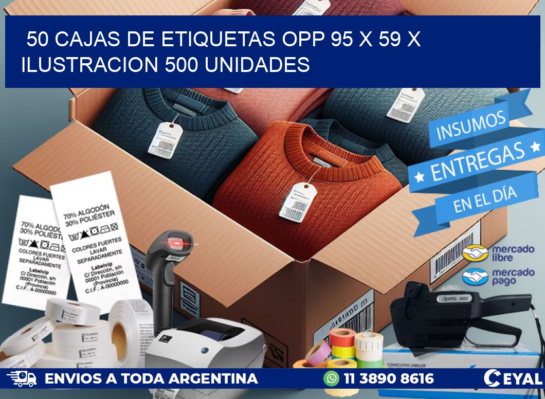 50 CAJAS DE ETIQUETAS OPP 95 x 59 X ILUSTRACION 500 UNIDADES