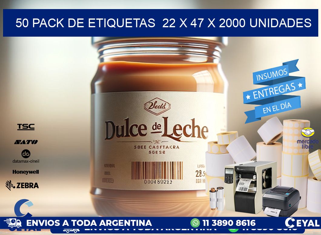 50 PACK DE ETIQUETAS  22 x 47 X 2000 UNIDADES