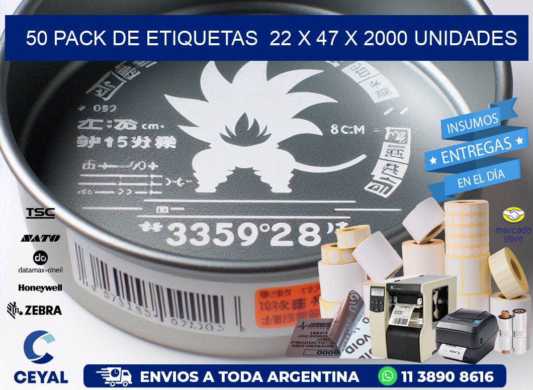 50 PACK DE ETIQUETAS  22 x 47 X 2000 UNIDADES