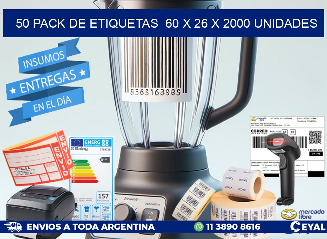 50 PACK DE ETIQUETAS  60 x 26 X 2000 UNIDADES