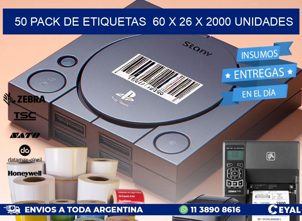 50 PACK DE ETIQUETAS  60 x 26 X 2000 UNIDADES