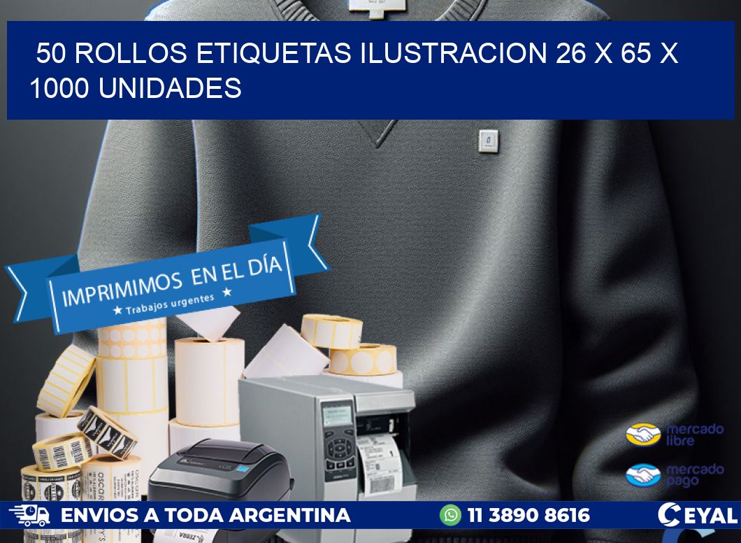 50 ROLLOS ETIQUETAS ILUSTRACION 26 x 65 X 1000 UNIDADES