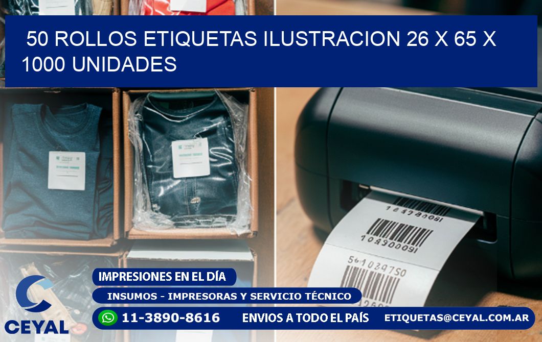 50 ROLLOS ETIQUETAS ILUSTRACION 26 x 65 X 1000 UNIDADES