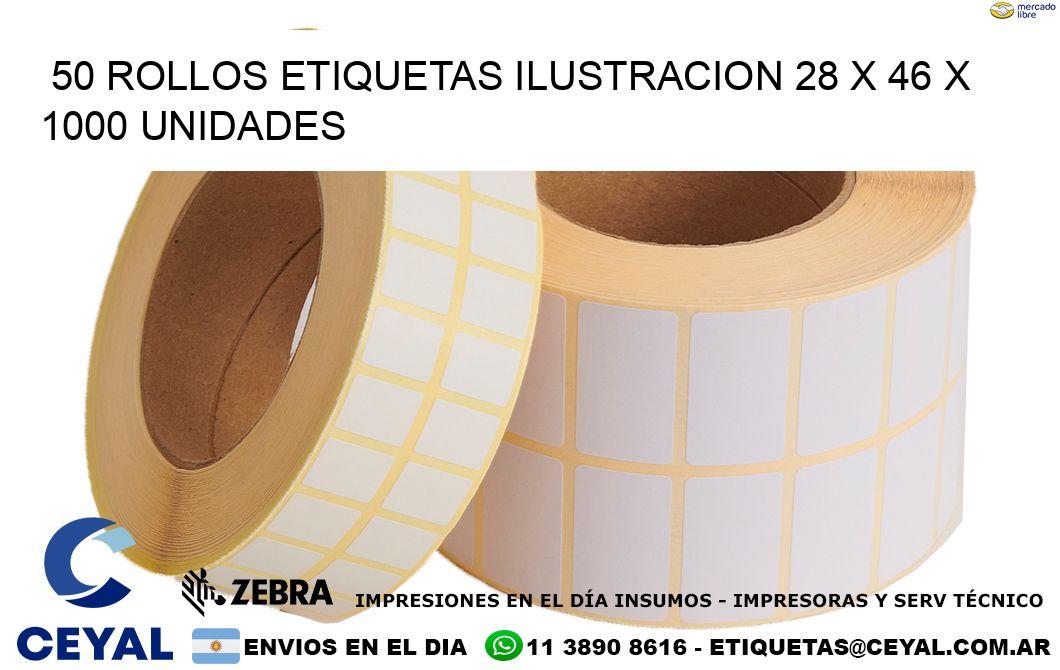 50 ROLLOS ETIQUETAS ILUSTRACION 28 x 46 X 1000 UNIDADES