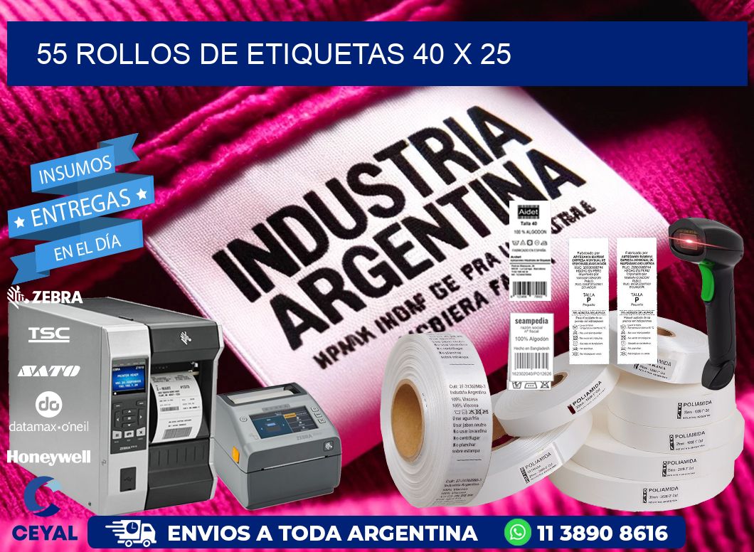 55 ROLLOS DE ETIQUETAS 40 x 25