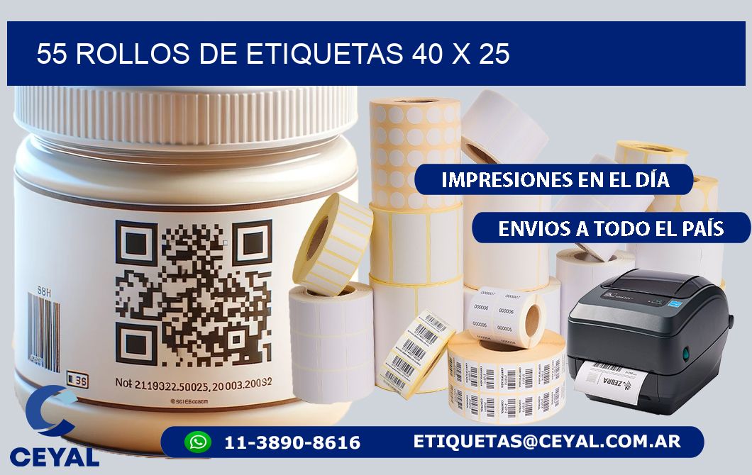55 ROLLOS DE ETIQUETAS 40 x 25