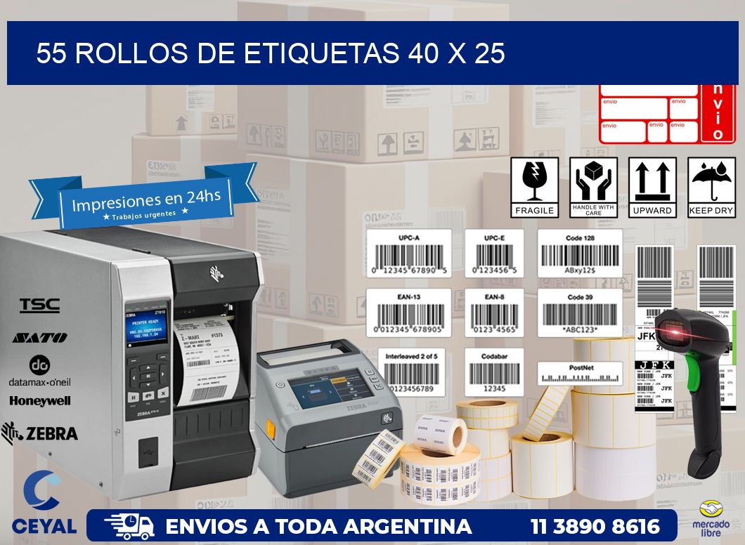 55 ROLLOS DE ETIQUETAS 40 x 25