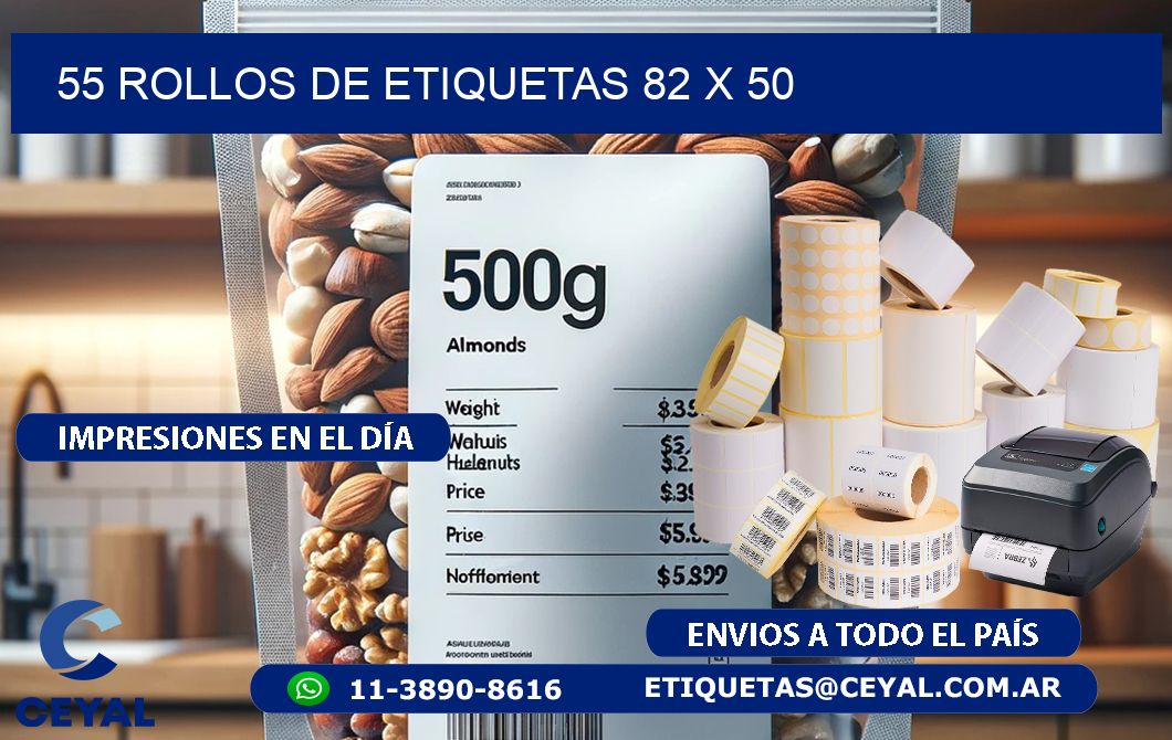 55 ROLLOS DE ETIQUETAS 82 x 50