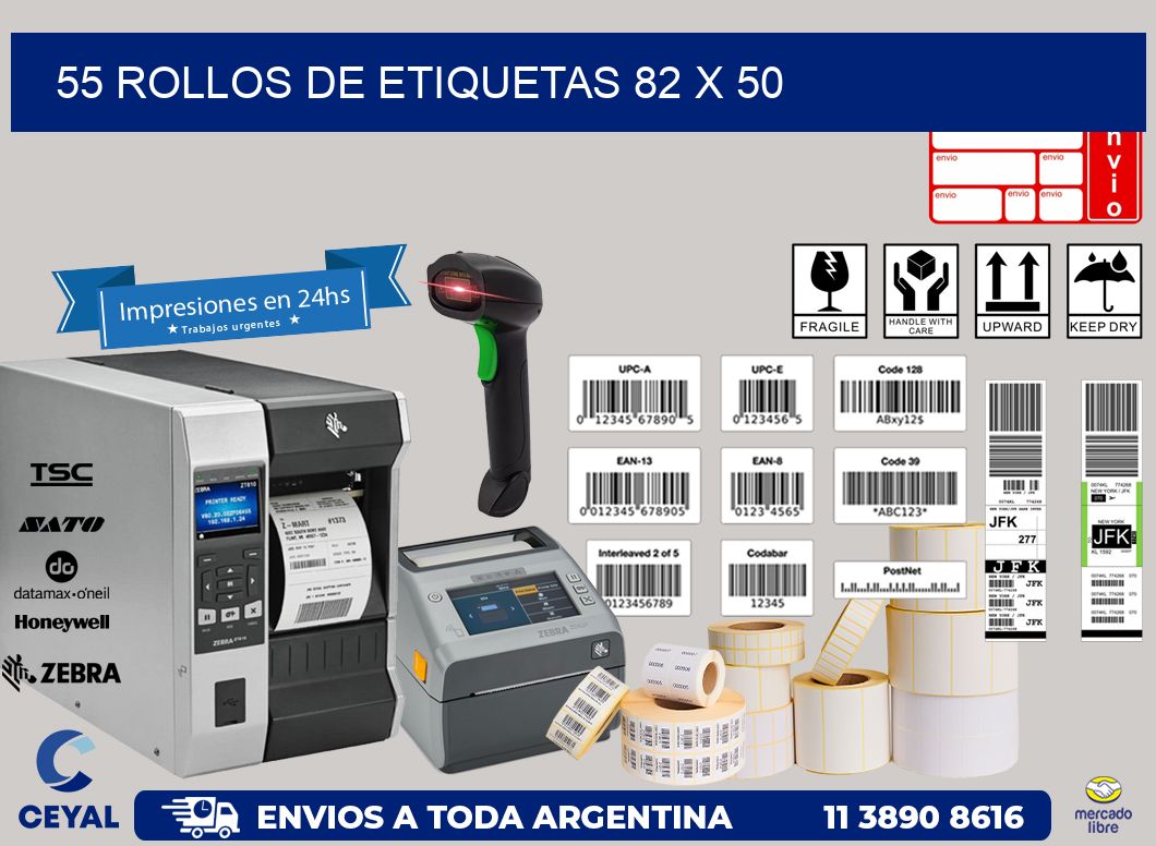55 ROLLOS DE ETIQUETAS 82 x 50