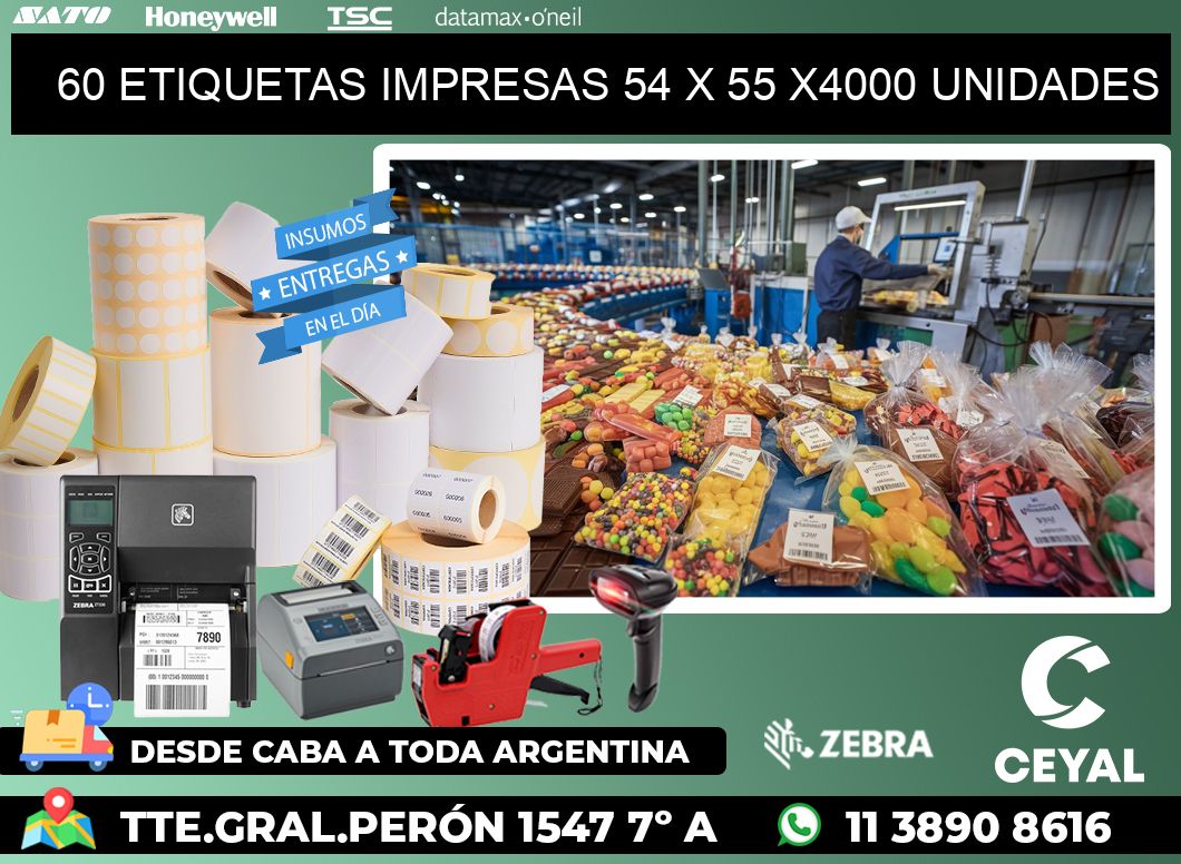 60 ETIQUETAS IMPRESAS 54 x 55 X4000 UNIDADES