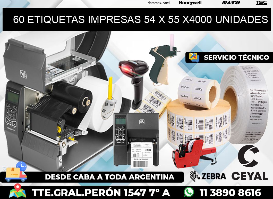 60 ETIQUETAS IMPRESAS 54 x 55 X4000 UNIDADES