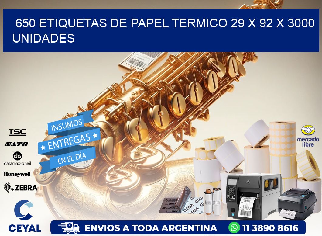 650 ETIQUETAS DE PAPEL TERMICO 29 x 92 X 3000 UNIDADES