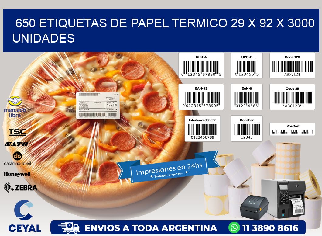 650 ETIQUETAS DE PAPEL TERMICO 29 x 92 X 3000 UNIDADES