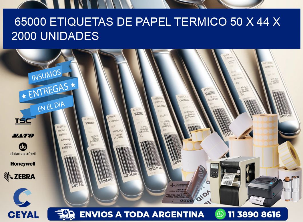 65000 ETIQUETAS DE PAPEL TERMICO 50 x 44 X 2000 UNIDADES