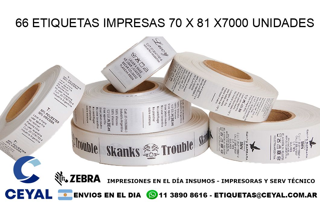 66 ETIQUETAS IMPRESAS 70 x 81 X7000 UNIDADES