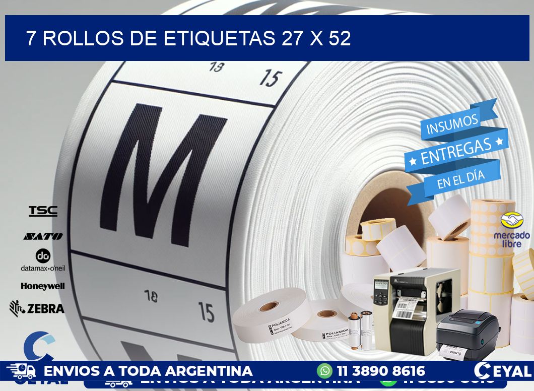 7 ROLLOS DE ETIQUETAS 27 x 52