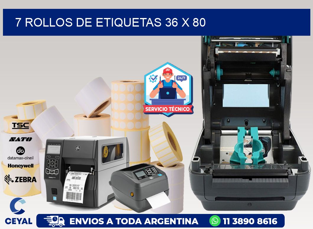 7 ROLLOS DE ETIQUETAS 36 x 80