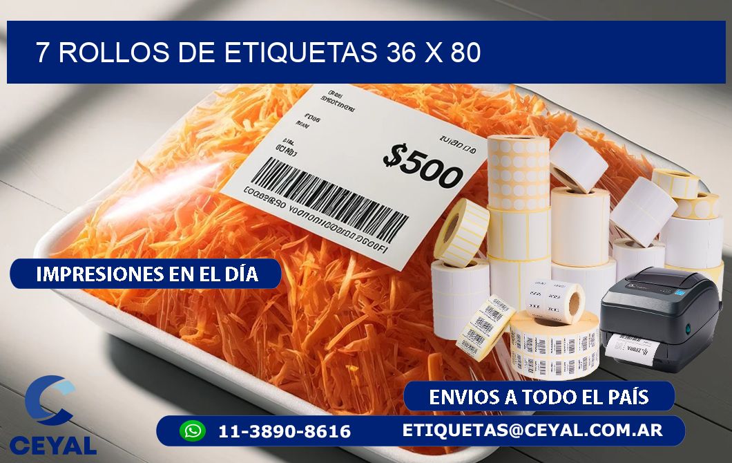 7 ROLLOS DE ETIQUETAS 36 x 80