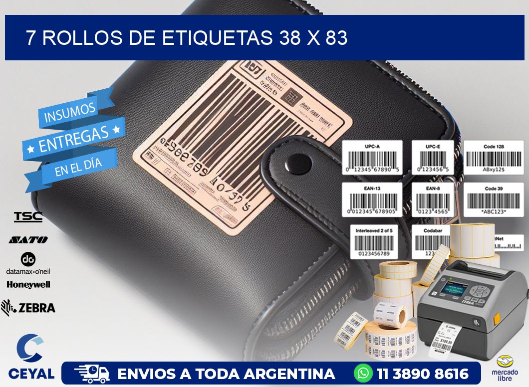 7 ROLLOS DE ETIQUETAS 38 x 83