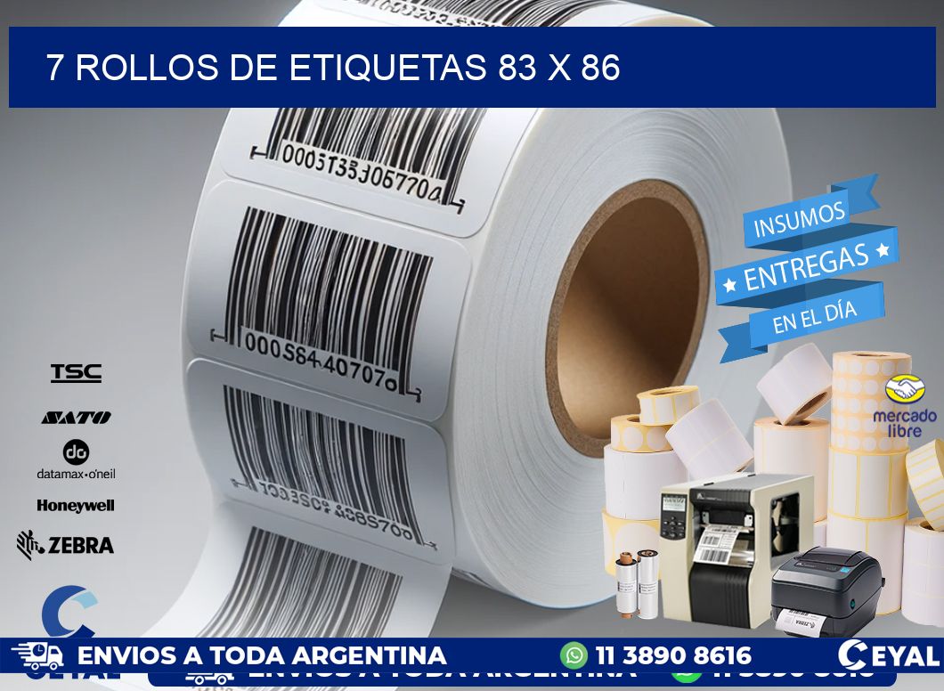 7 ROLLOS DE ETIQUETAS 83 x 86
