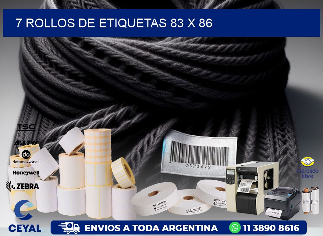 7 ROLLOS DE ETIQUETAS 83 x 86