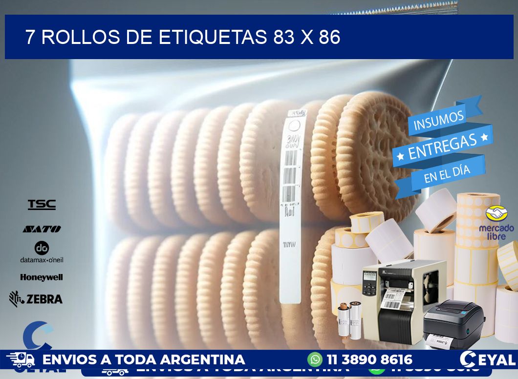 7 ROLLOS DE ETIQUETAS 83 x 86