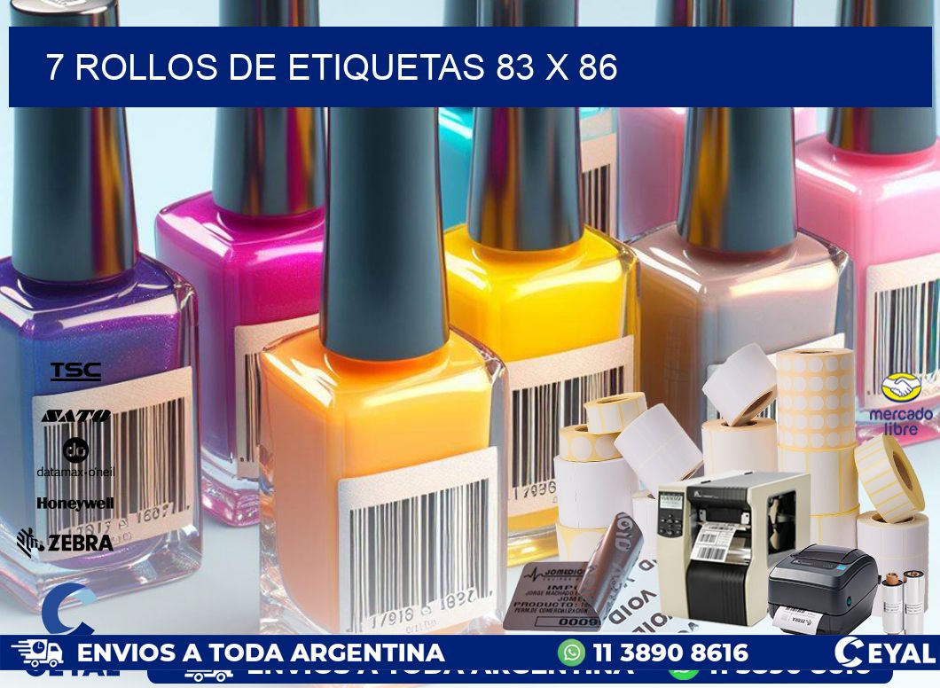 7 ROLLOS DE ETIQUETAS 83 x 86